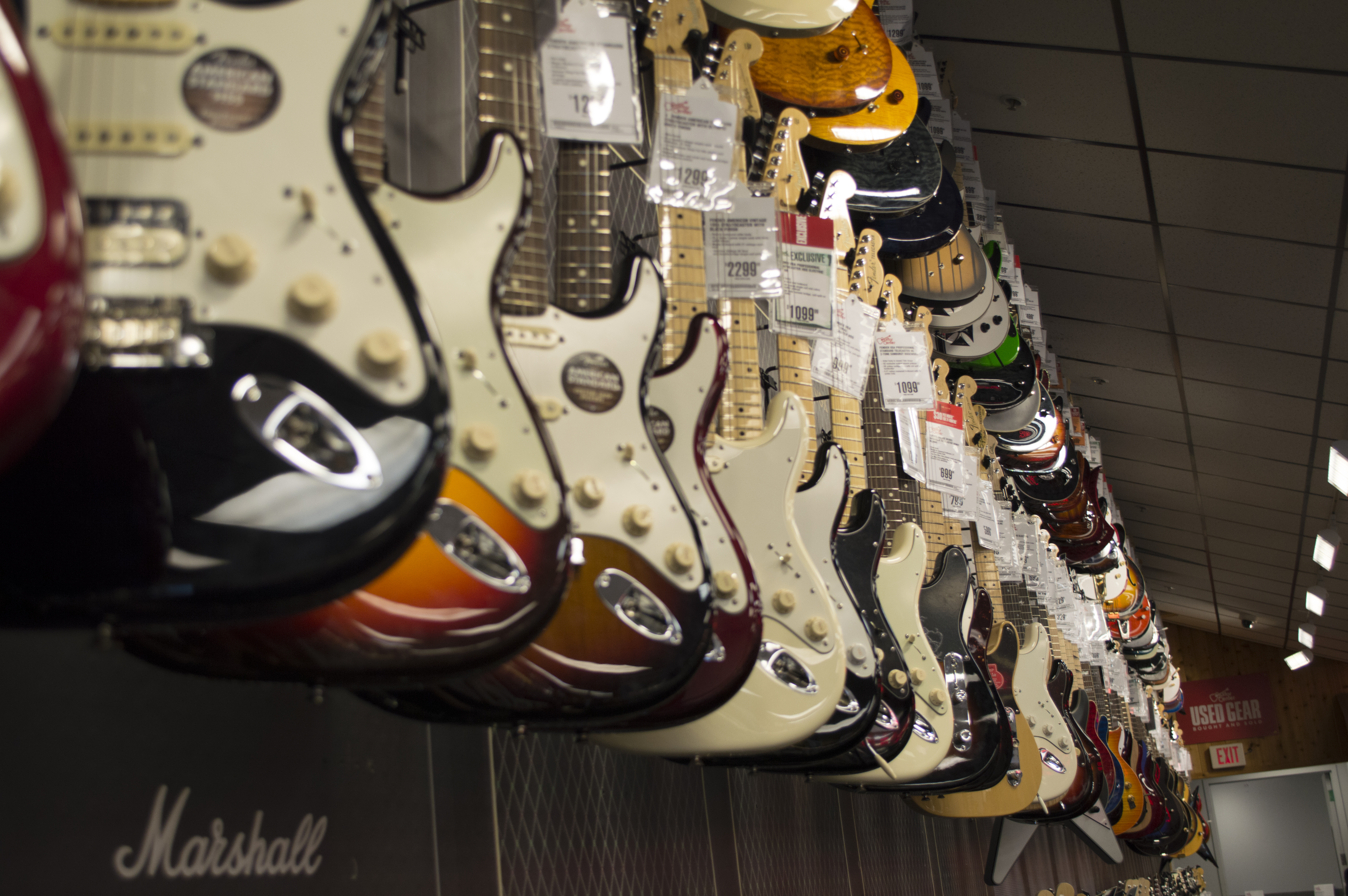 electric guitars hanging (color)